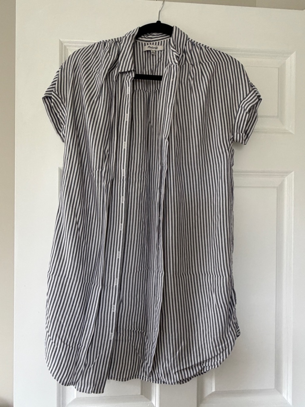 Madewell Striped Button-Front Shirt Dress in Navy/White